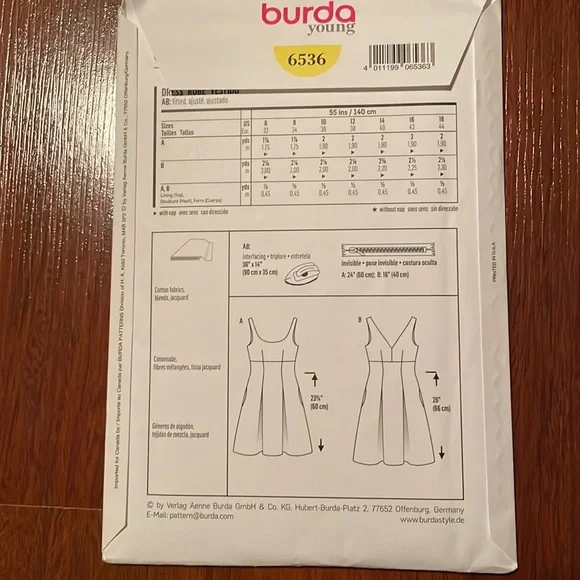2/$15 Burda 6536 Sewing Pattern 6-18 - Picture 2 of 2